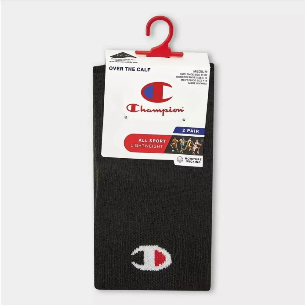 CHAMPION Kids Sport Performance Over the Calf Socks 2 pack - Black Medium - NEW